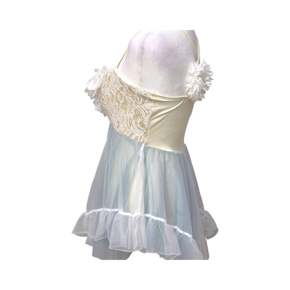 Curtain Call Dance Costume Womens ASM White Blue Lace Petal Lyrical Ballet Fairy - Picture 4 of 16